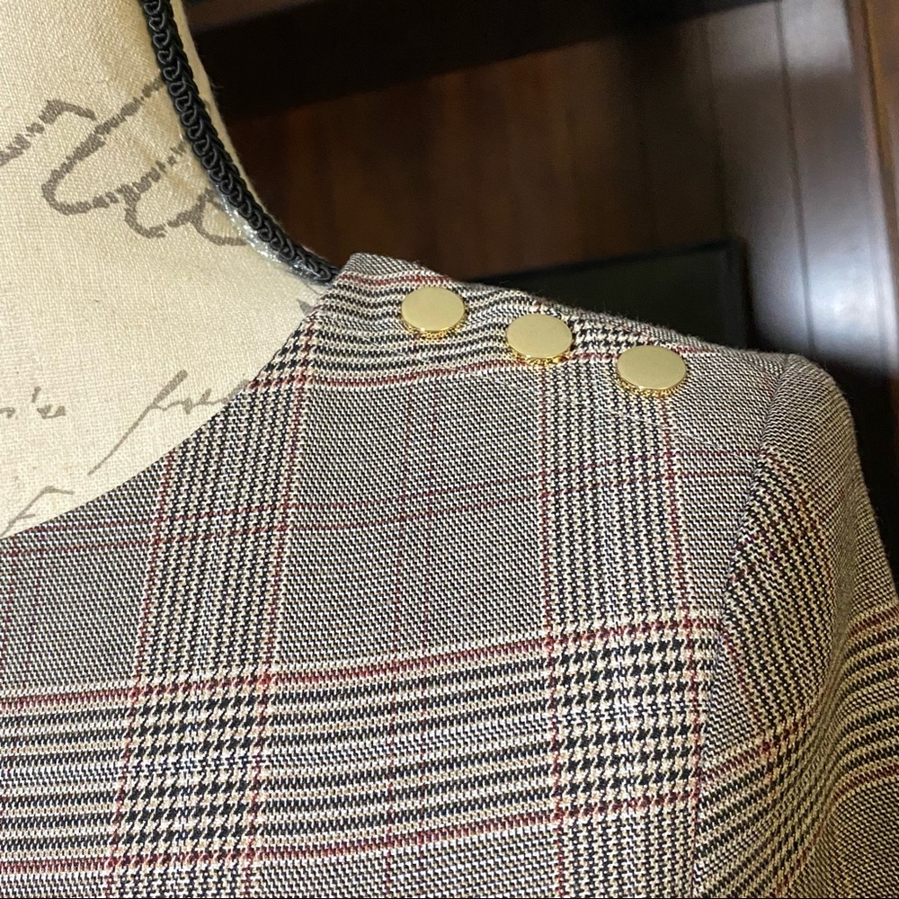 H&M 3/4 Sleeve Sheath Plaid Dress with Gold Buttons Size 4 - Picture 4 of 6